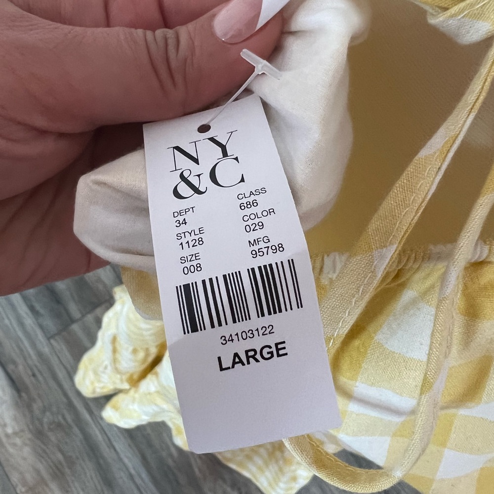 NYC V-NECK TIERED PUFF SLEEVE MAXI DRESS IN MUSTARD CHECK L - Picture 7 of 10